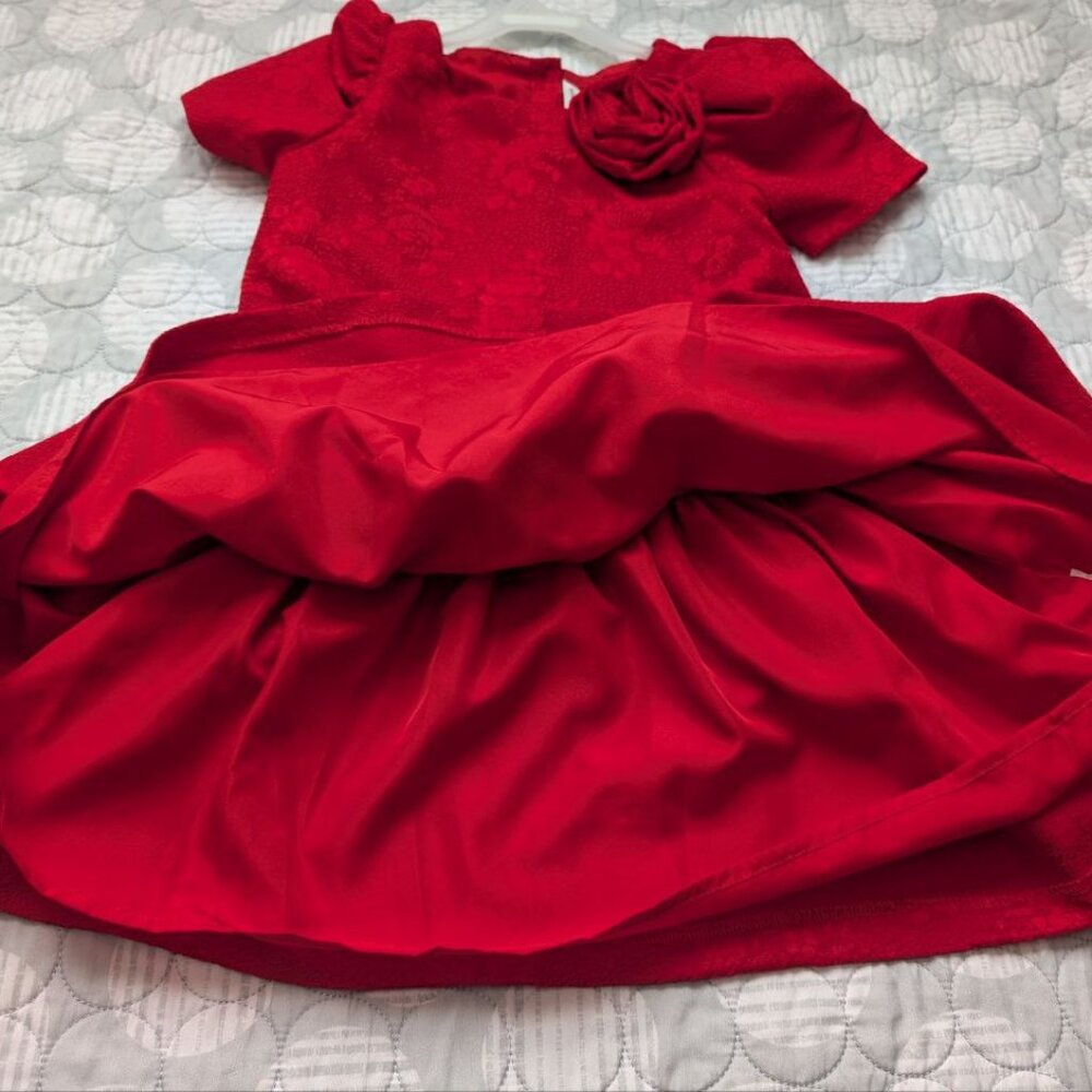 Janie and Jack Girls Rose Jacquard Dropwaist Dress Red Burgundy Size 8 - Picture 4 of 8